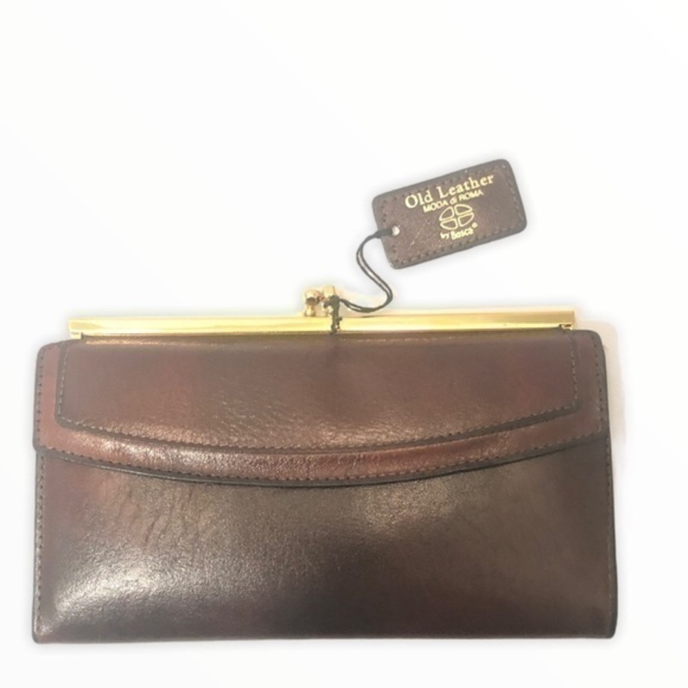 Bosca old leather kisslock checkbook wallet